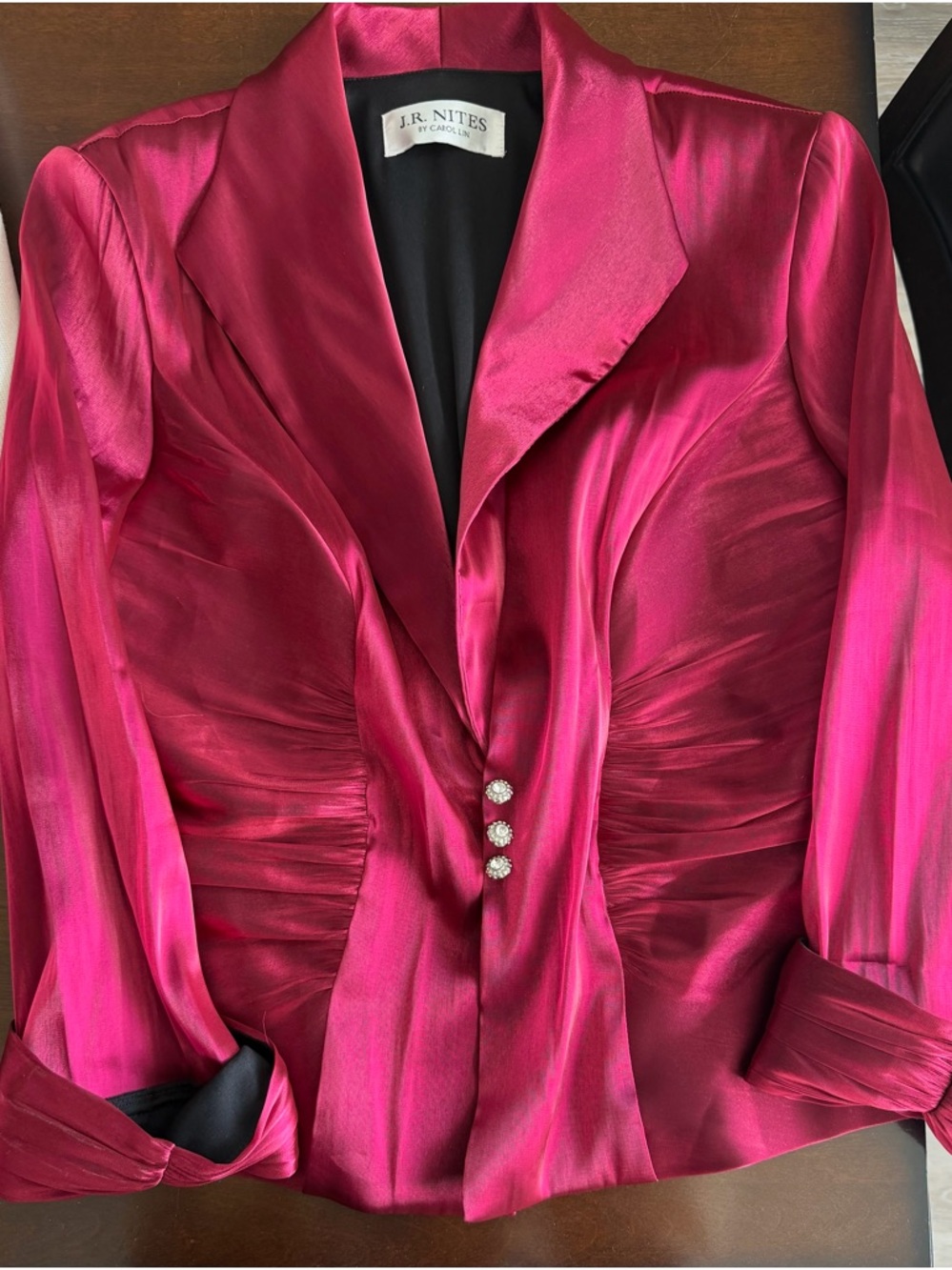 J.R. Nites Fuchsia Satin Ruched Blazer